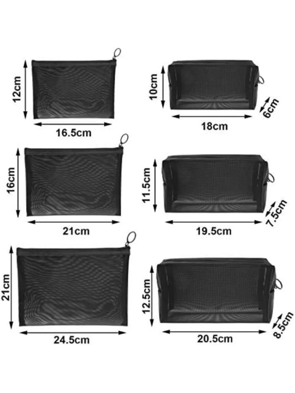 6-Pack Mesh Zipper Travel Pouches - Organize Luggage, Toiletries & Accessories